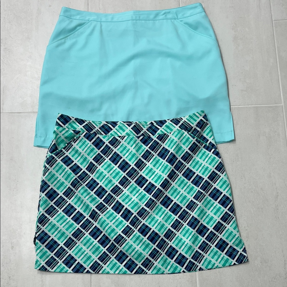(2) Coral Bay Aqua and Navy Golf and Tennis Skirts Woman’s size 16
